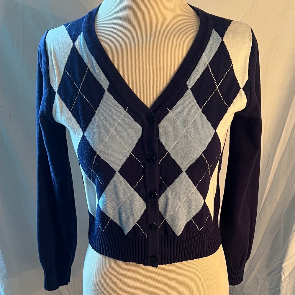 Chic Argyle V-Neck Cardigan